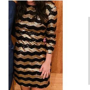Gianna Bini Black & Gold Chevron Formal Dress